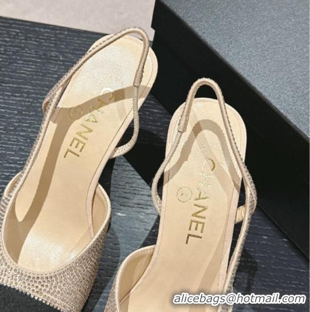 Duplicate Chanel Strass & Grosgrain Slingback Pumps 9cm G31318 Beige 816030