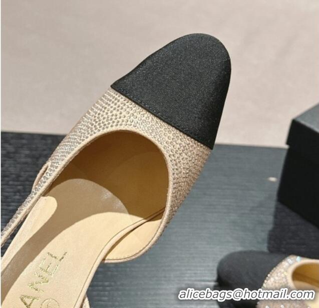 Duplicate Chanel Strass & Grosgrain Slingback Pumps 9cm G31318 Beige 816030