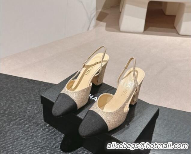 Duplicate Chanel Strass & Grosgrain Slingback Pumps 9cm G31318 Beige 816030