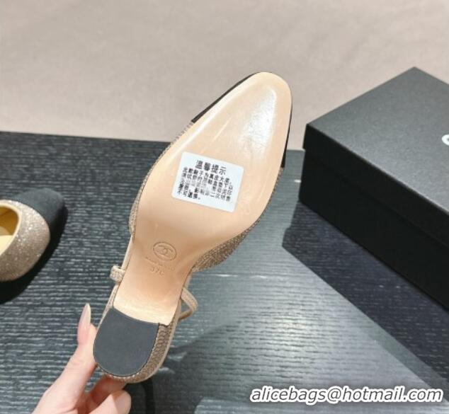 Duplicate Chanel Strass & Grosgrain Slingback Pumps 9cm G31318 Beige 816030