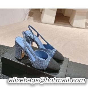 Luxury Cheap Chanel Strass & Grosgrain Slingback Pumps 9cm G31318 Blue 816031