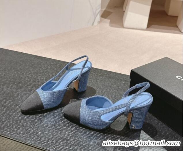 Luxury Cheap Chanel Strass & Grosgrain Slingback Pumps 9cm G31318 Blue 816031