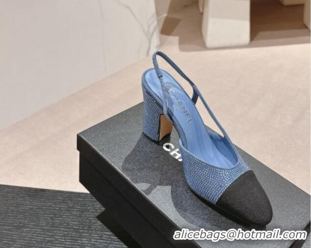 Luxury Cheap Chanel Strass & Grosgrain Slingback Pumps 9cm G31318 Blue 816031