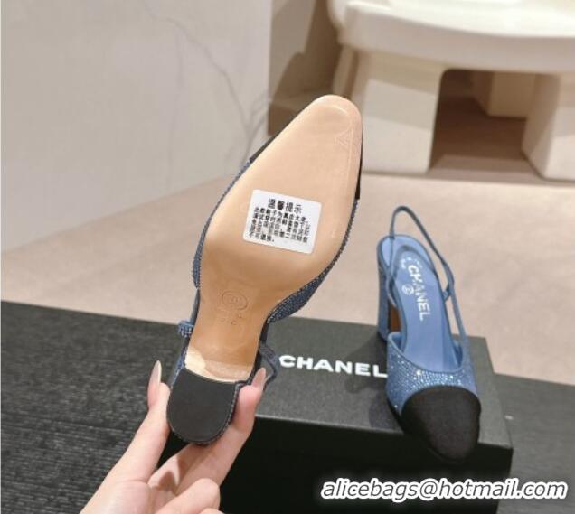 Luxury Cheap Chanel Strass & Grosgrain Slingback Pumps 9cm G31318 Blue 816031