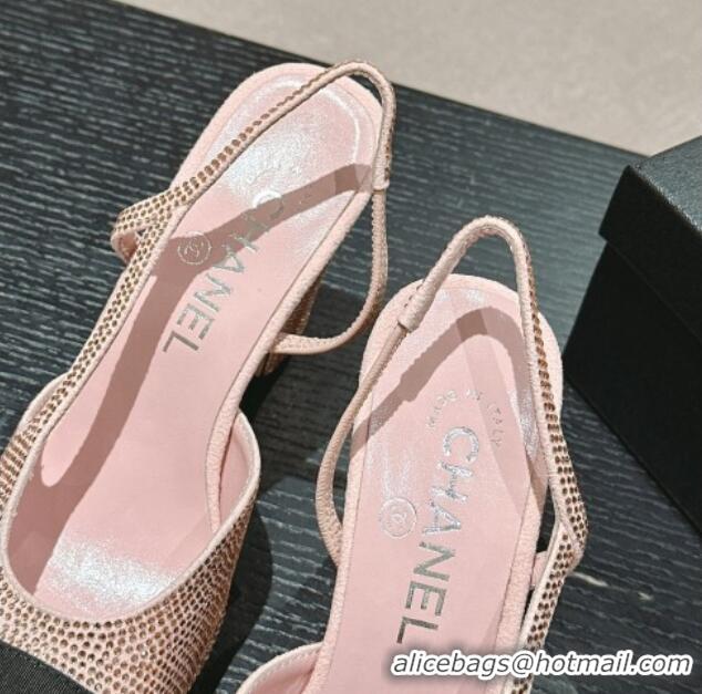 Luxury Chanel Strass & Grosgrain Slingback Pumps 9cm G31318 Pink 816032