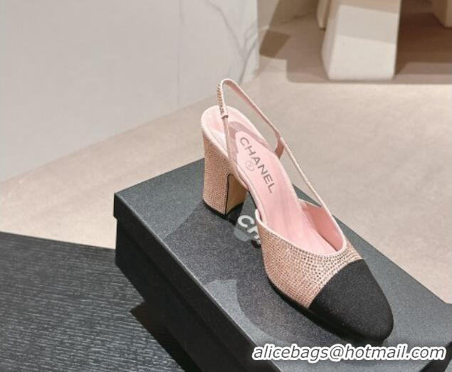 Luxury Chanel Strass & Grosgrain Slingback Pumps 9cm G31318 Pink 816032