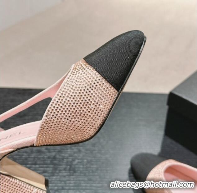 Luxury Chanel Strass & Grosgrain Slingback Pumps 9cm G31318 Pink 816032