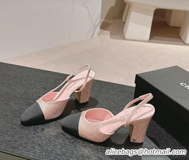 Luxury Chanel Strass & Grosgrain Slingback Pumps 9cm G31318 Pink 816032