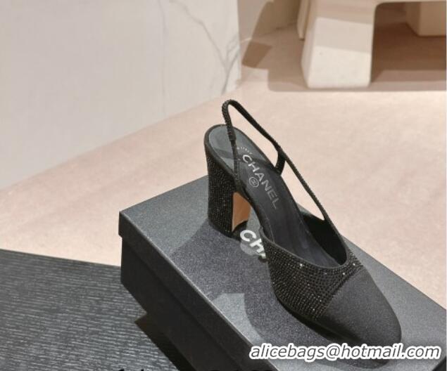 Good Quality Chanel Strass & Grosgrain Slingback Pumps 9cm G31318 Black 816033