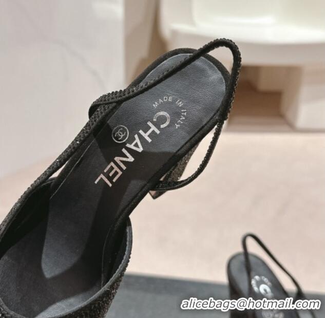 Good Quality Chanel Strass & Grosgrain Slingback Pumps 9cm G31318 Black 816033