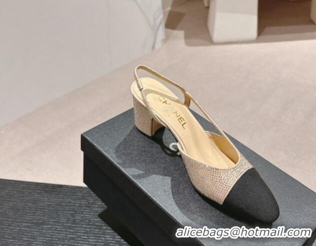 Best Price Chanel Strass & Grosgrain Slingback Pumps 6.5cm G31318 Beige 816036