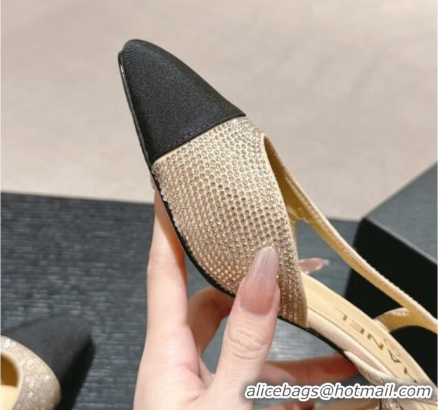 Best Price Chanel Strass & Grosgrain Slingback Pumps 6.5cm G31318 Beige 816036