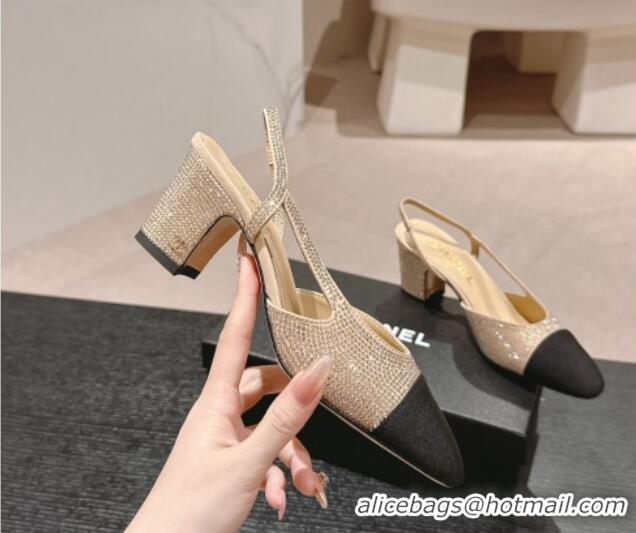 Best Price Chanel Strass & Grosgrain Slingback Pumps 6.5cm G31318 Beige 816036