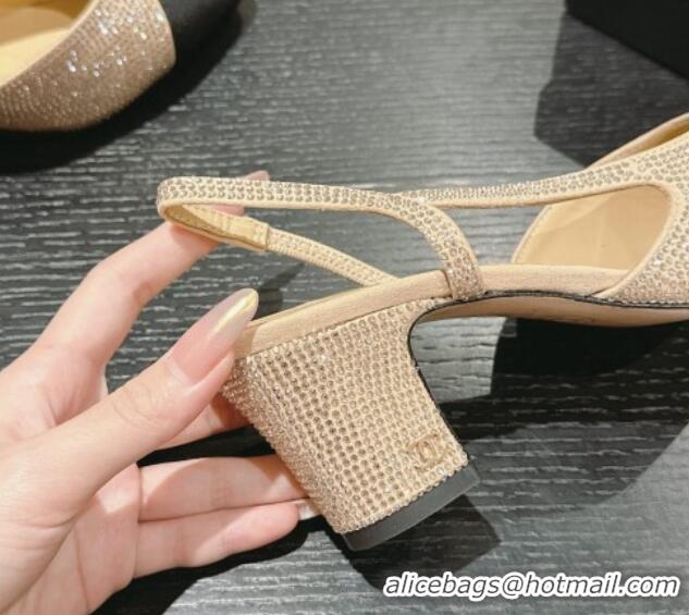 Best Price Chanel Strass & Grosgrain Slingback Pumps 6.5cm G31318 Beige 816036