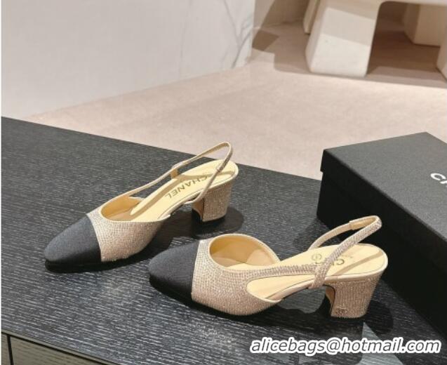 Best Price Chanel Strass & Grosgrain Slingback Pumps 6.5cm G31318 Beige 816036