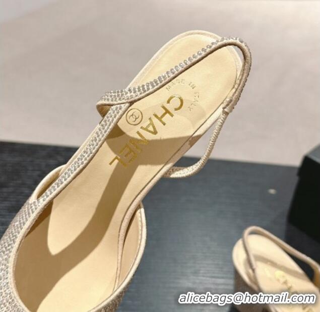 Best Price Chanel Strass & Grosgrain Slingback Pumps 6.5cm G31318 Beige 816036