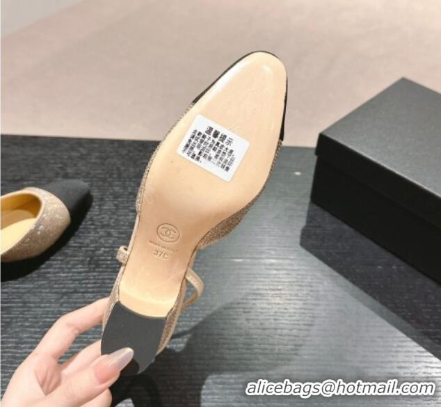 Best Price Chanel Strass & Grosgrain Slingback Pumps 6.5cm G31318 Beige 816036