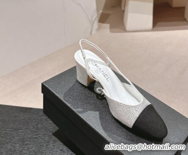 Perfect Chanel Strass & Grosgrain Slingback Pumps 6.5cm G31318 White 816035