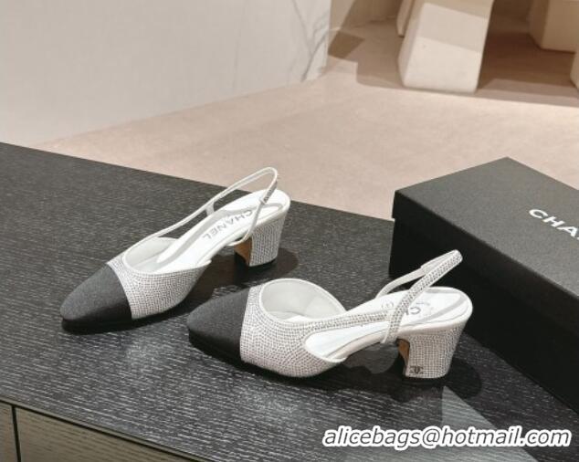 Perfect Chanel Strass & Grosgrain Slingback Pumps 6.5cm G31318 White 816035