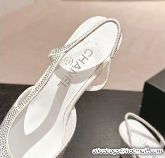 Perfect Chanel Strass & Grosgrain Slingback Pumps 6.5cm G31318 White 816035