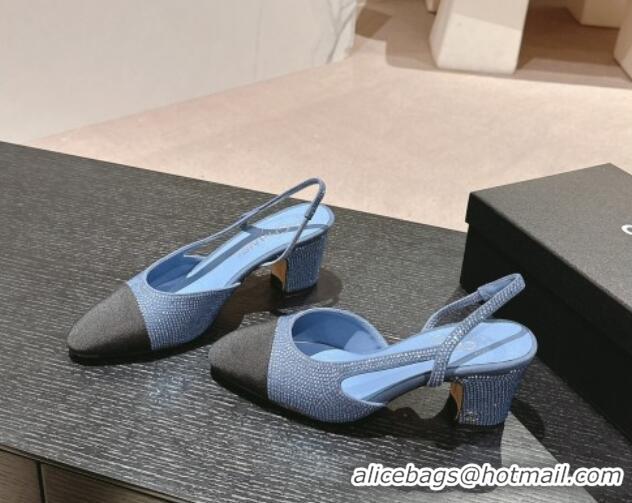 Generous Chanel Strass & Grosgrain Slingback Pumps 6.5cm G31318 Blue 816037