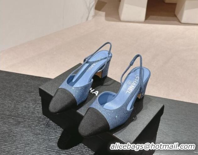 Generous Chanel Strass & Grosgrain Slingback Pumps 6.5cm G31318 Blue 816037