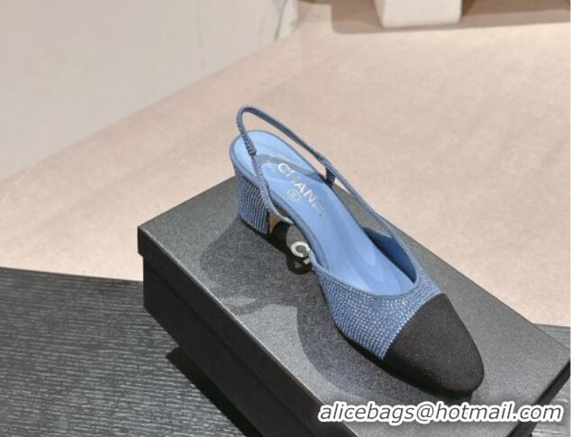 Generous Chanel Strass & Grosgrain Slingback Pumps 6.5cm G31318 Blue 816037