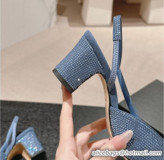 Generous Chanel Strass & Grosgrain Slingback Pumps 6.5cm G31318 Blue 816037