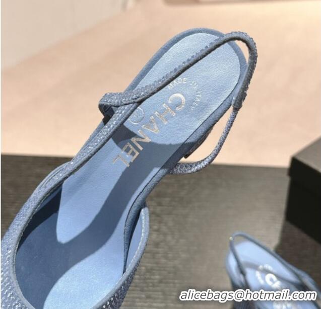 Generous Chanel Strass & Grosgrain Slingback Pumps 6.5cm G31318 Blue 816037