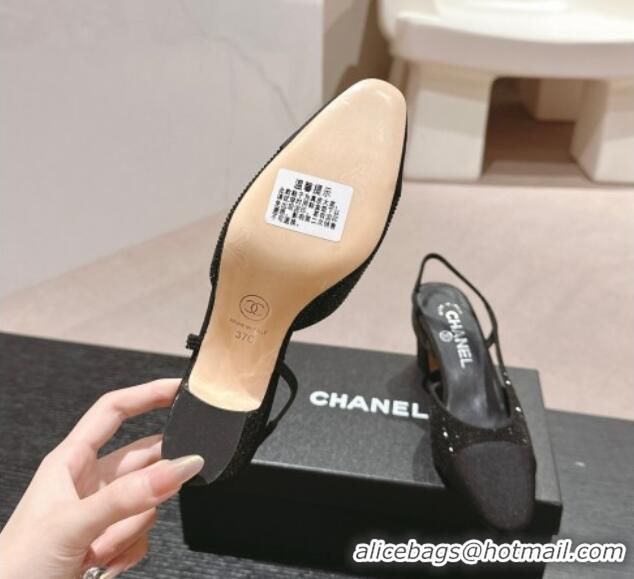 Classic Hot Chanel Strass & Grosgrain Slingback Pumps 6.5cm G31318 Black 816038