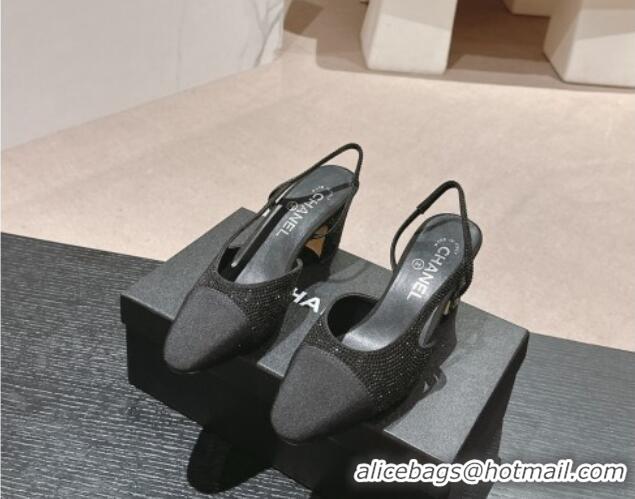 Classic Hot Chanel Strass & Grosgrain Slingback Pumps 6.5cm G31318 Black 816038