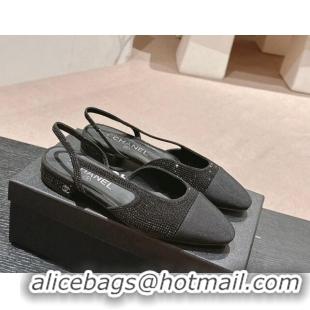 Grade Quality Chanel Strass & Grosgrain Slingback Flat G31318 Black 816039