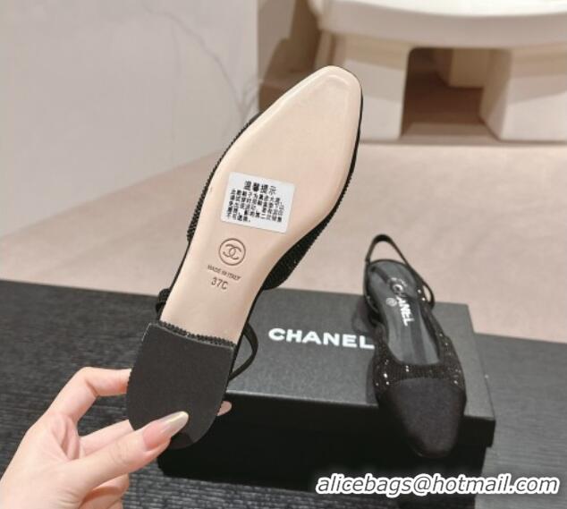 Grade Quality Chanel Strass & Grosgrain Slingback Flat G31318 Black 816039