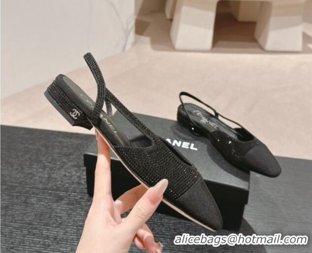 Grade Quality Chanel Strass & Grosgrain Slingback Flat G31318 Black 816039