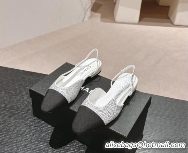 Big Discount Chanel Strass & Grosgrain Slingback Flat G31318 White 816040