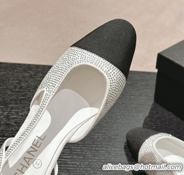 Big Discount Chanel Strass & Grosgrain Slingback Flat G31318 White 816040