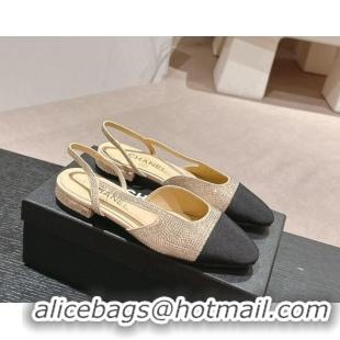 Purchase Chanel Strass & Grosgrain Slingback Flat G31318 Beige 816041