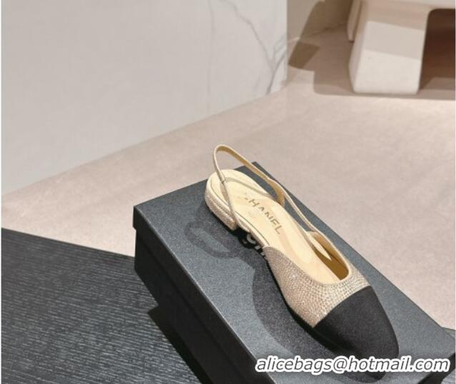 Purchase Chanel Strass & Grosgrain Slingback Flat G31318 Beige 816041