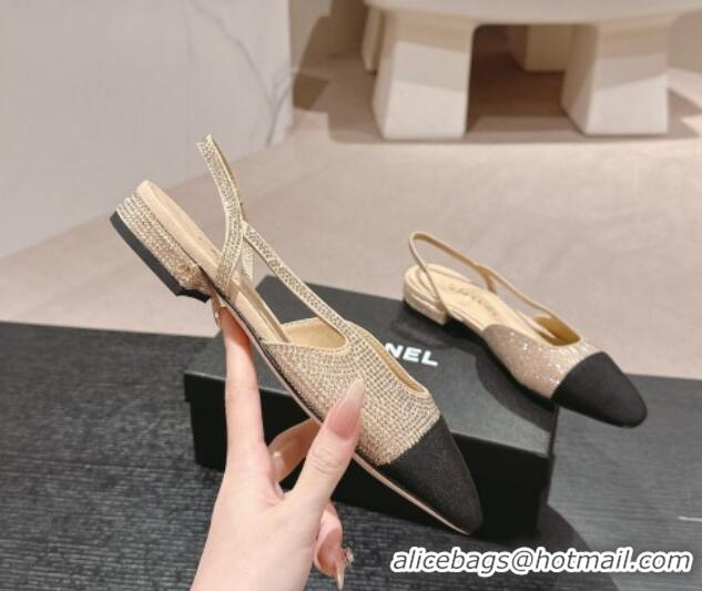 Purchase Chanel Strass & Grosgrain Slingback Flat G31318 Beige 816041