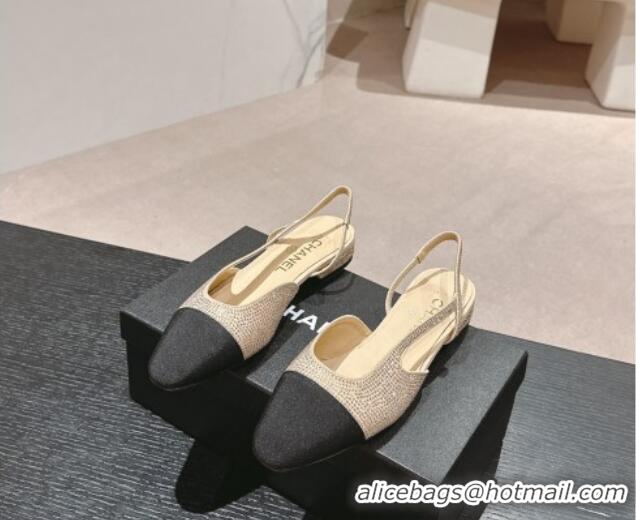 Purchase Chanel Strass & Grosgrain Slingback Flat G31318 Beige 816041