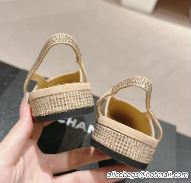 Purchase Chanel Strass & Grosgrain Slingback Flat G31318 Beige 816041