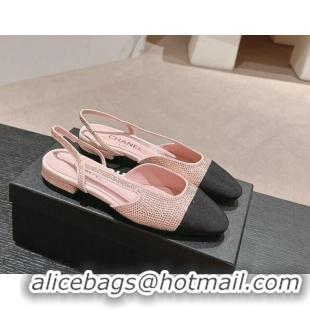 Pretty Style Chanel Strass & Grosgrain Slingback Flat G31318 Pink 816042