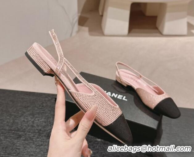 Pretty Style Chanel Strass & Grosgrain Slingback Flat G31318 Pink 816042