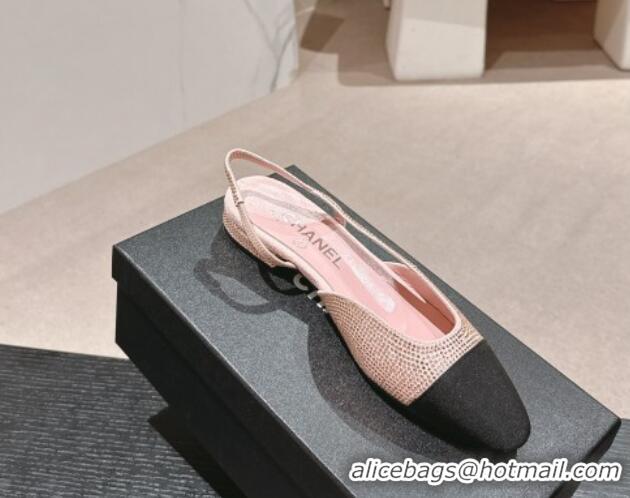 Pretty Style Chanel Strass & Grosgrain Slingback Flat G31318 Pink 816042