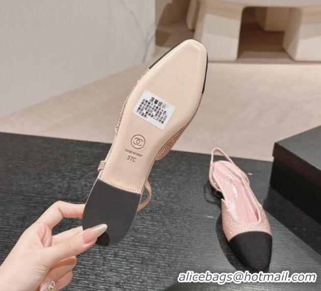 Pretty Style Chanel Strass & Grosgrain Slingback Flat G31318 Pink 816042