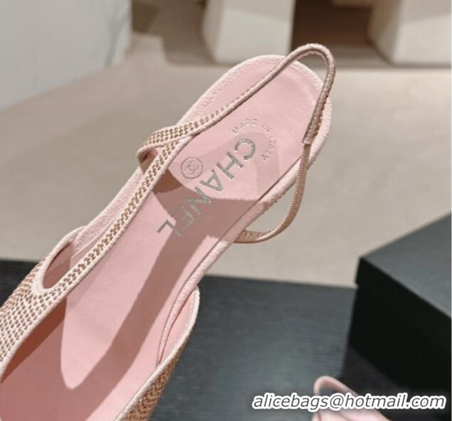 Pretty Style Chanel Strass & Grosgrain Slingback Flat G31318 Pink 816042