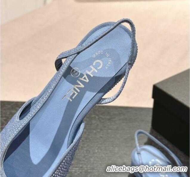 Best Grade Chanel Strass & Grosgrain Slingback Flat G31318 Blue 816043