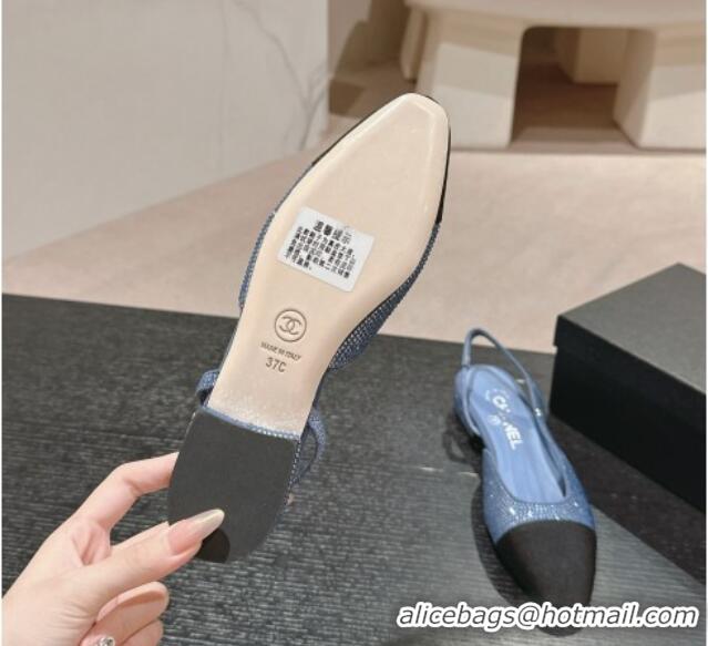 Best Grade Chanel Strass & Grosgrain Slingback Flat G31318 Blue 816043