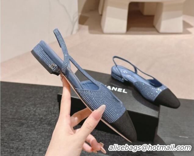 Best Grade Chanel Strass & Grosgrain Slingback Flat G31318 Blue 816043