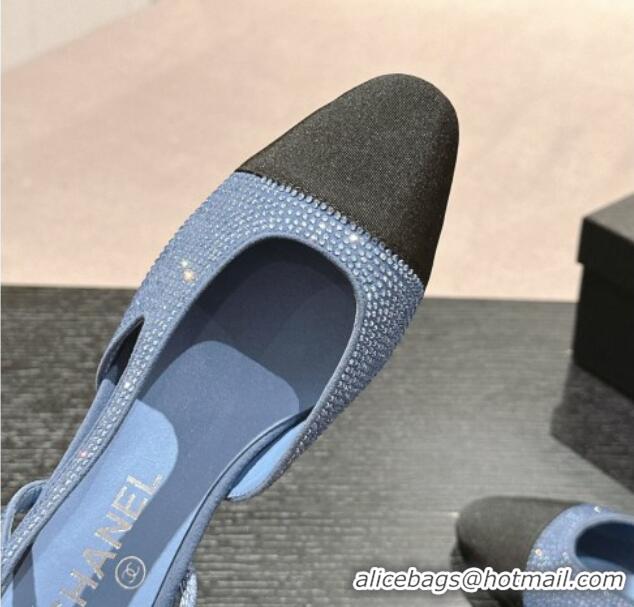 Best Grade Chanel Strass & Grosgrain Slingback Flat G31318 Blue 816043